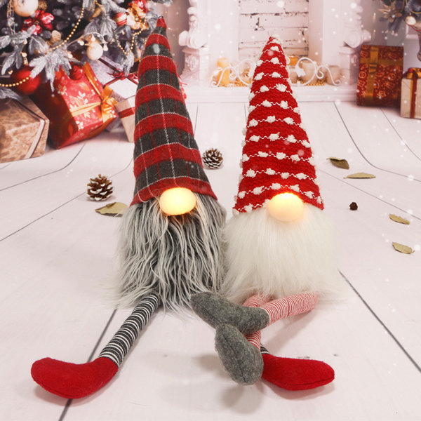60cm/23in Toy Figure Gnome Uppstoppad tomte för docka för m/ stickad mössa Långa ben till jul Holiday Home Skrivbordsdekor Par null - 1