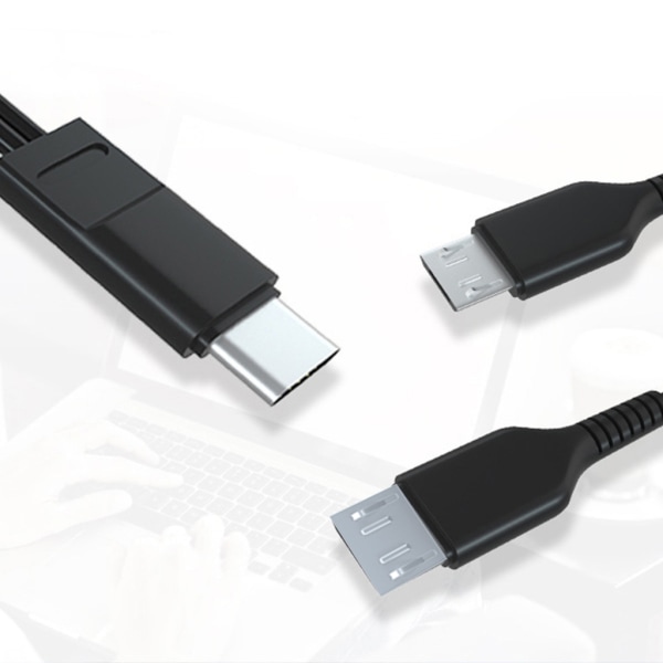 Slitstark multi typ-C mikro USB -port för mobiltelefoner/surfplattor Laddningssladd typ-C splitterkabel 100cm/20cm Black 1m