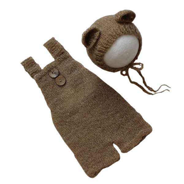 Babyfotograferingsrekvisitter Bjørn lue kostyme Nyfødte fotorekvisitter Babyfotografering Beanie Spedbarnsfotodress Heklet jumpsuit