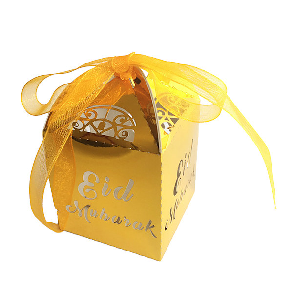 Party Kids Favors 50 stk Gull Sølv Happy Eid Mubarak Box Ramadan Decoration Las