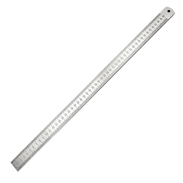 Målestok i rustfrit stål 50 cm lang med tydelig dobbeltmarkering