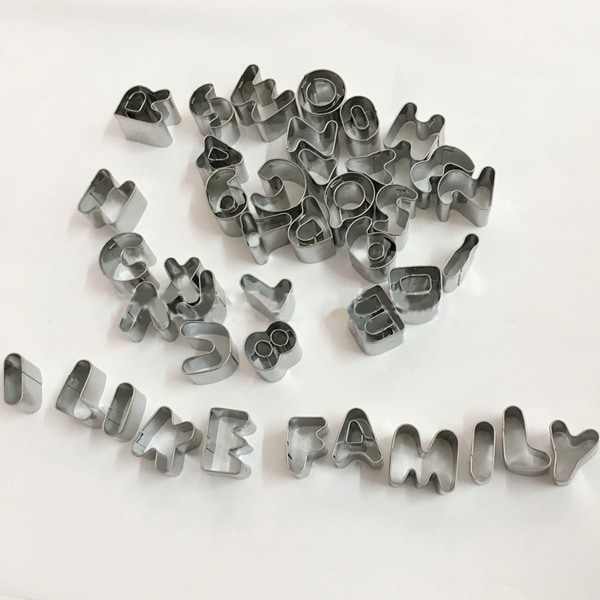 37 st Bakverksverktyg Pressbara 3D rostfritt stål Press Bakredskap Livsmedelsklass Nummerbokstav Non-stick Köksbakning Silver