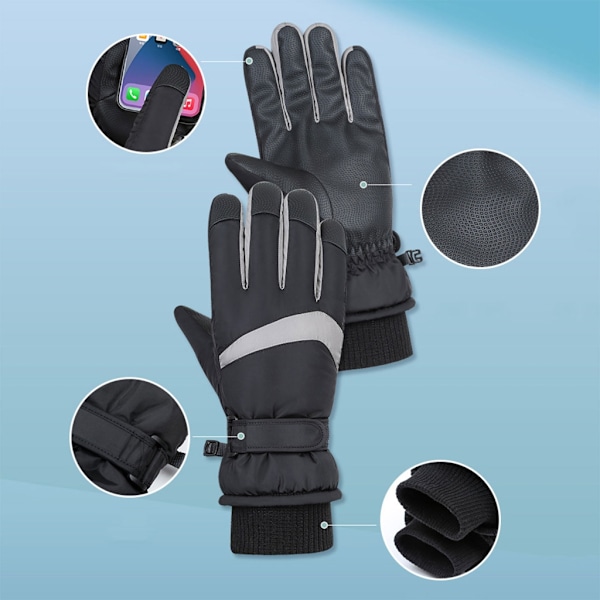 Touchscreen-vinterhandskar Vattentäta Snöskidhandskar Kallväderhandskar Gray black