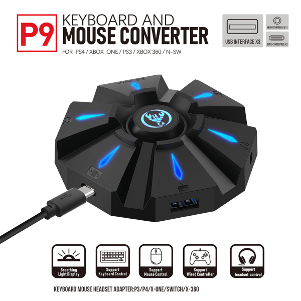 Multi Ports Tangentbord Mus Converter för Switch //för PS3 Game Controller Connector Datoradapter