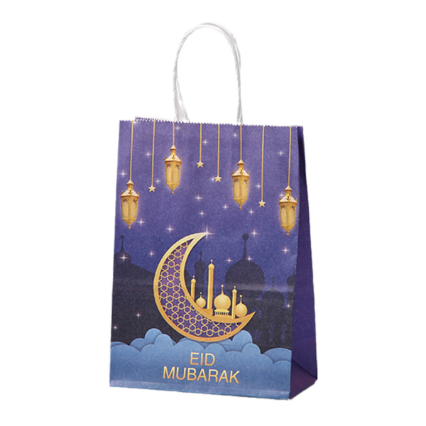 Ramadan gaveposer med håndtak 12 stk Muslim Eid Mubarak Kraft Papir Tote Bag for Home Festival Party Cookie Candy Packing Supplies