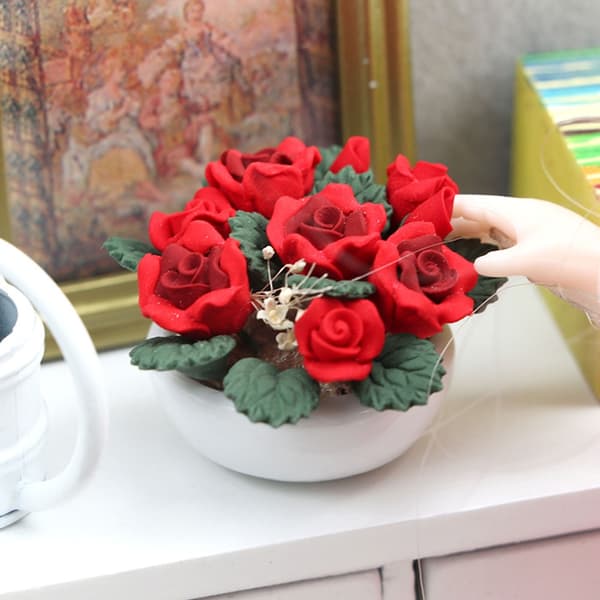 Permanent Rosin Rose Rose Blomsterarrangement Til Modelhus Miniature Scene Plan