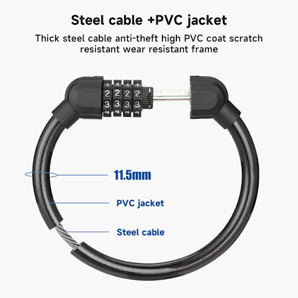 Cykellås Kabel Cykellåse Heavy Duty 4 Cifre Nulstillelig Kombination Cykellås Blue B