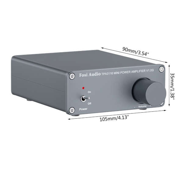 V1.0G TPA3116D2 Mini Kraftfull stereoförstärkare 50Wx2 power för hemmahögtalare Gray - EU 