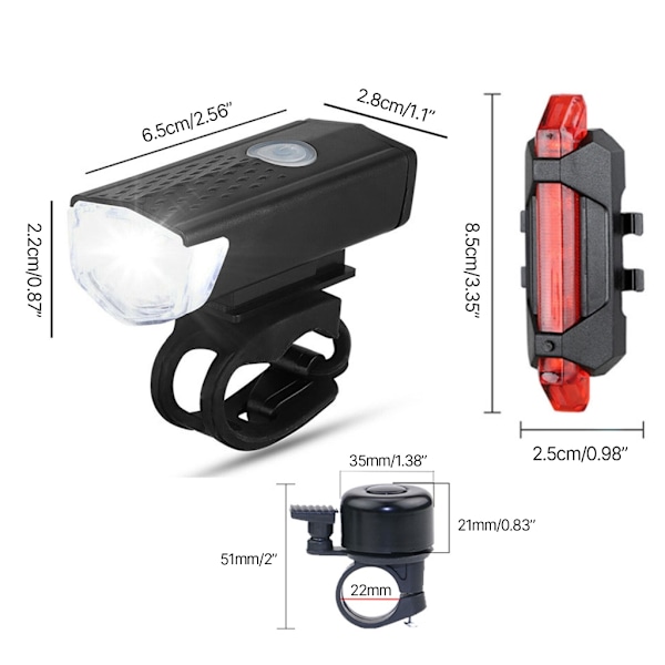 Cykellampor fram och bak USB-laddningsbara cykellampor enkla att installera A