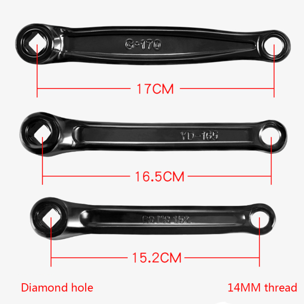 Vänster vevarm till cykel 152mm/165mm/170mm Tillåter lågprofil diamant hål Svart