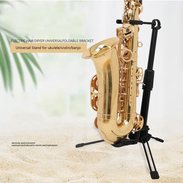 Bærbart tenorsaxofonstativ foldbart metal sort tripod instrumentstativ