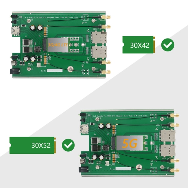 NGFF M.2 till USB3.0 trådlös moduladapterkort med SIM-kortplats 4-antenn