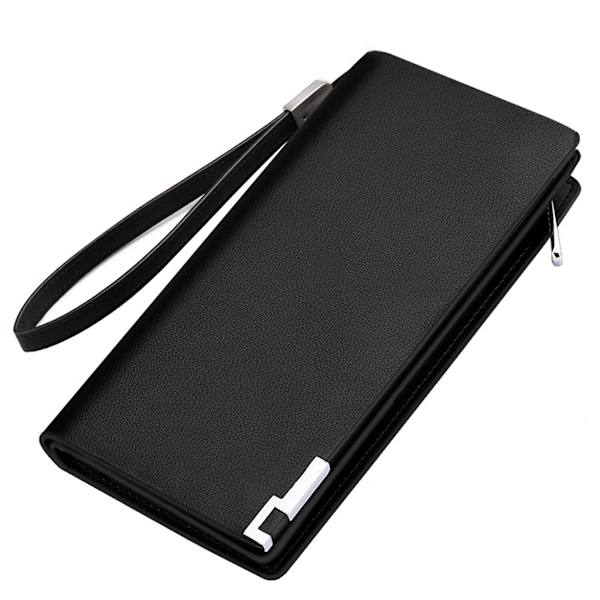 Business PU-läder för män med lång plånboksficka Kreditkortshållare Clutch Bifold-väska med dragkedja Black