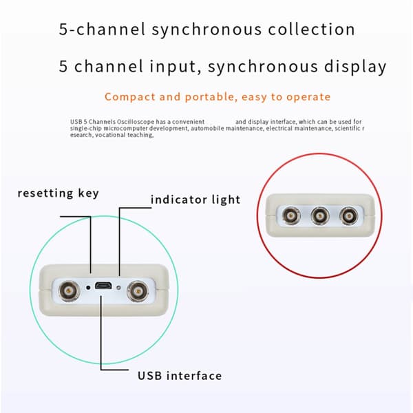 5-kanals oscilloskop USB-strøm for dataregistrering