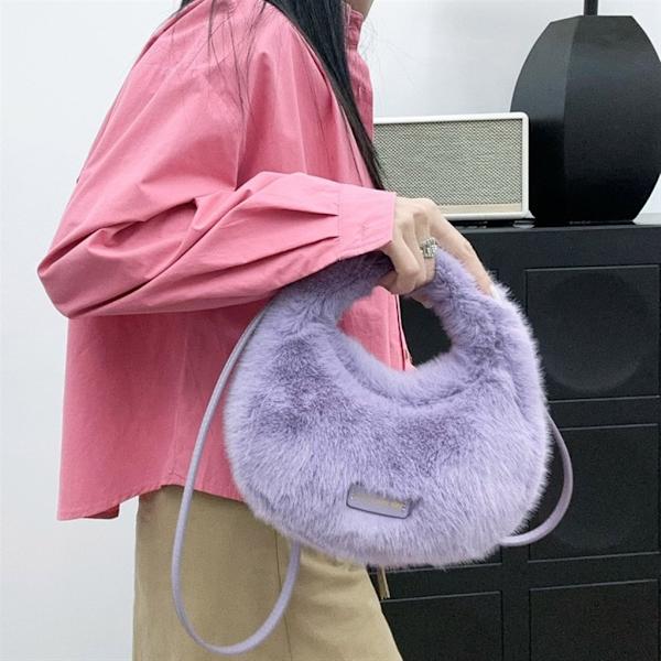 Söpö Messenger Laukku naisille Vintage käsilaukku Furry Olkalaukku Dumpling Bag Pink