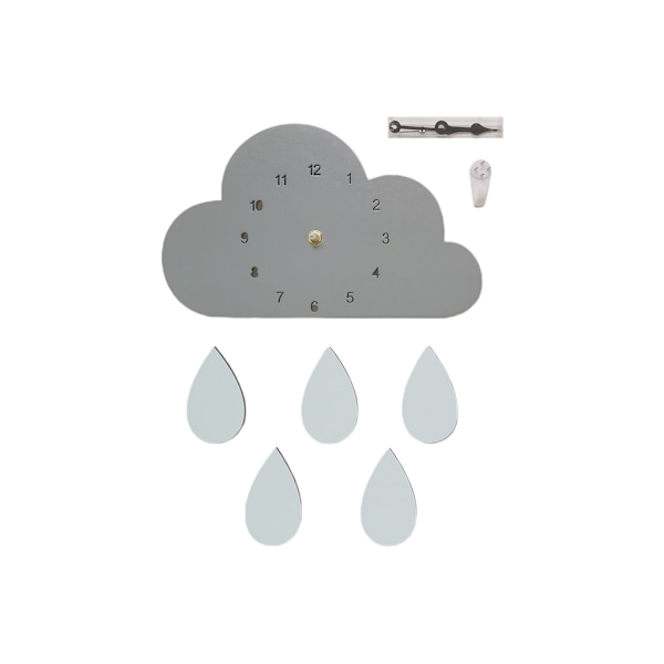 Nordic Cartoon Cloud Rainbow Raindrop Clock Trä Silent Mute Väggklocka Dekor