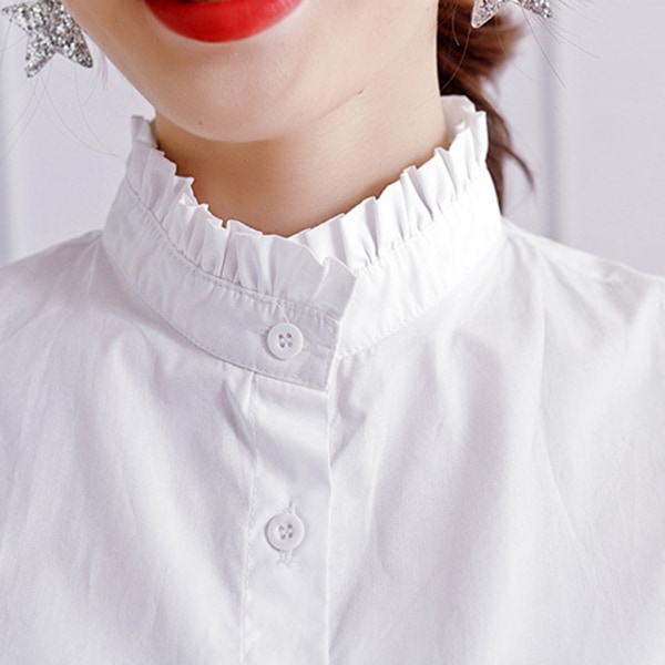 Skrynkliga volanger för kvinnor Falsk stativkrage Grundläggande skiktning Ren vit tröja Tillbehör Höst Avtagbar halvtröja
