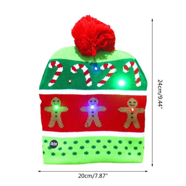 LED Julehatt Lysende Julehatter Pepperkakemann Stygg Hatt Beanie Lue