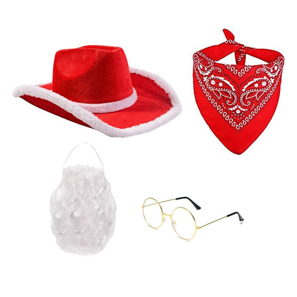Tomtekostym jul cowboyhatt och glasögonnäsduk Set för möhippa för rollspel Santa Halloween