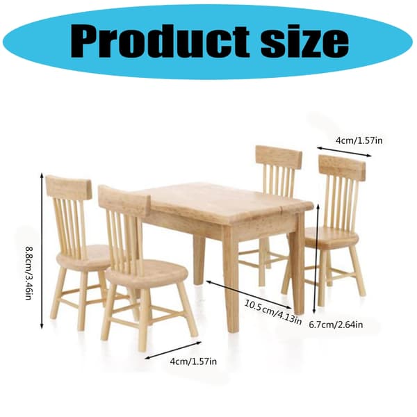 1/12 Skala Dockhus Möbler Set Plast Träbord och 4 Stolar 5-pack