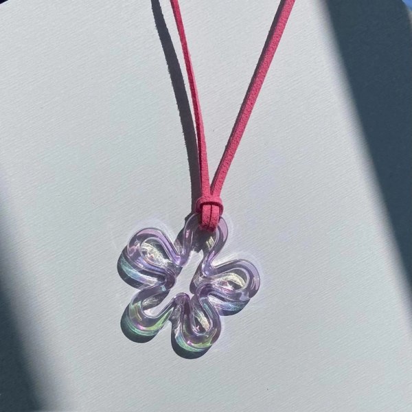 Söt ihålig blomma hänge krage halsband färgglad rep Choker mode Y2K sommar smycken enkel nyckelbenskedja Hot Pink