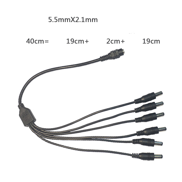 40 cm DC5521 strømkabel 5,5x2,1 mm hun til 5,5x2,1 mm hanstik Splitter ledning forlængerledning til skærme routere null - One for three