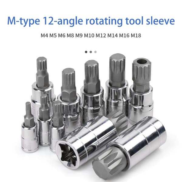 Socketadapter 10 stk. 12-punkts trippel firkant spline bit socket sett for bil