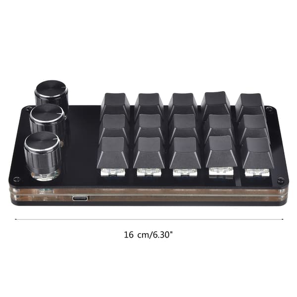 15 Tangenter USB Mini Keypad Programmering Macro Pad med 3 Rattar Macro Mekanisk
