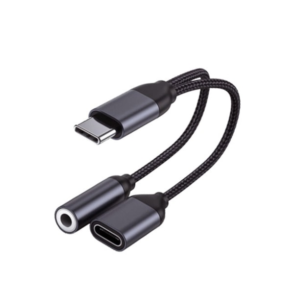 Nylon USB C till 3,5 mm USB C Splitter hörlursljudadapter med laddare