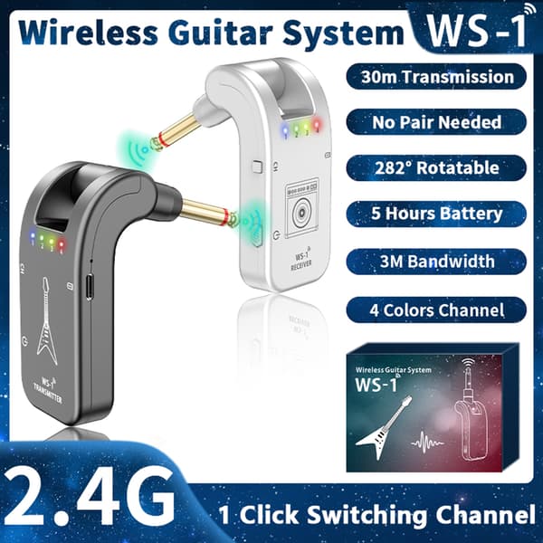 Trådløst elektrisk gitar system, oppladbart digitalt sender-mottaker Black