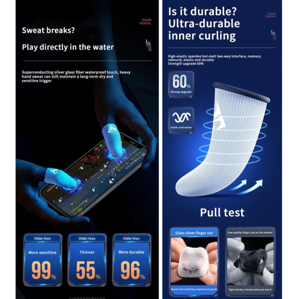 Gaming Mobile Controller Finger Tummen Sleeve Anti-Svett Andas Fiber Cover