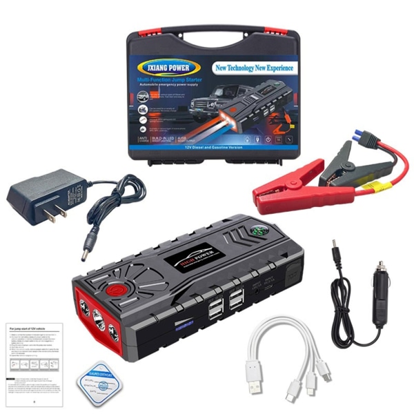 Bil Jump Starter Power Bank Pack Portable Auto Battery Booster Hurtiglader 12V Nød med LED-lys Startenhet