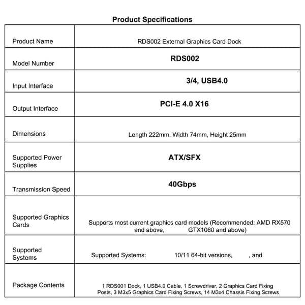 Extern GPU-docka USB4.0 Type C PD60W 40Gbps Kompatibel med RTX3060 12G GTX1060
