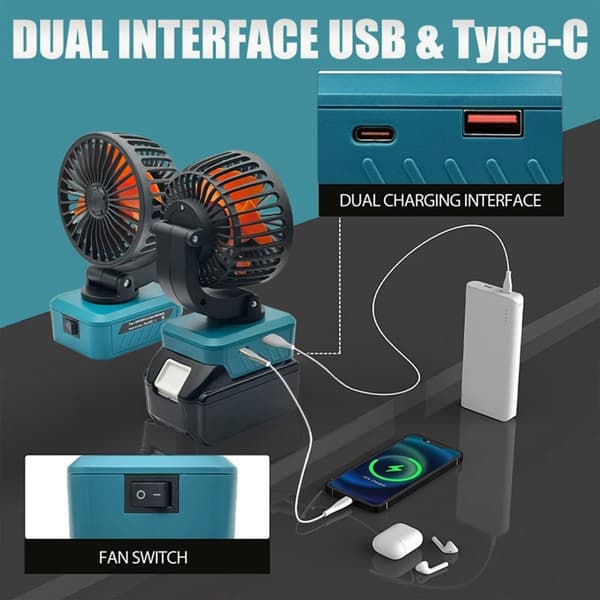Multifunktionel foldbar køleventilator kompatibel med 18V BL1820, BL1815 batteri