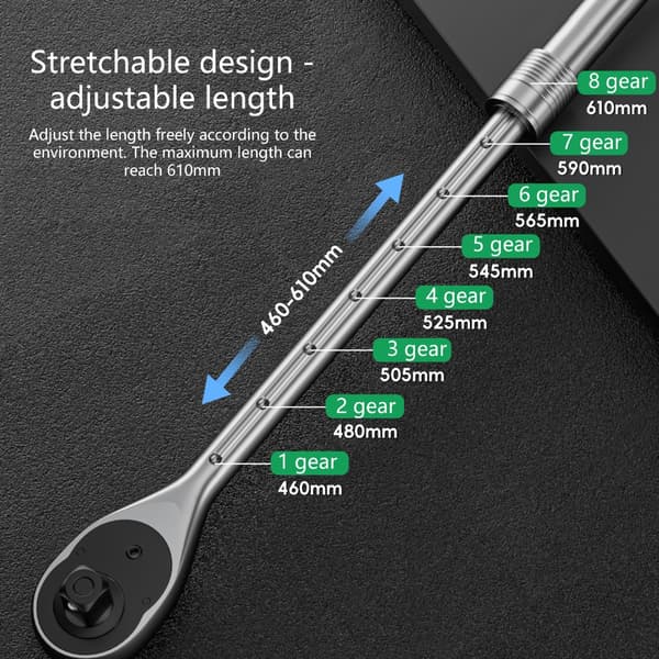 Förlängd Spärrnyckel 460mm 610mm Justerbar 72 Tänders Mekanism