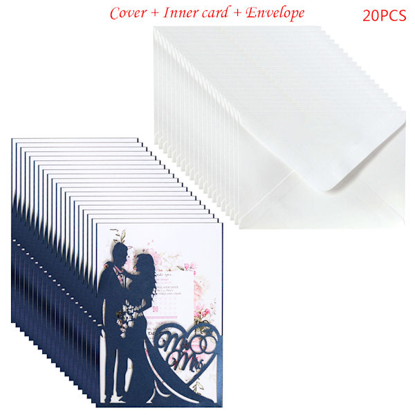 20 stk/sett Laser Cut Mr & Mrs Bryllupsinvitasjoner Kort Inviter Konvolutter Kit Brida