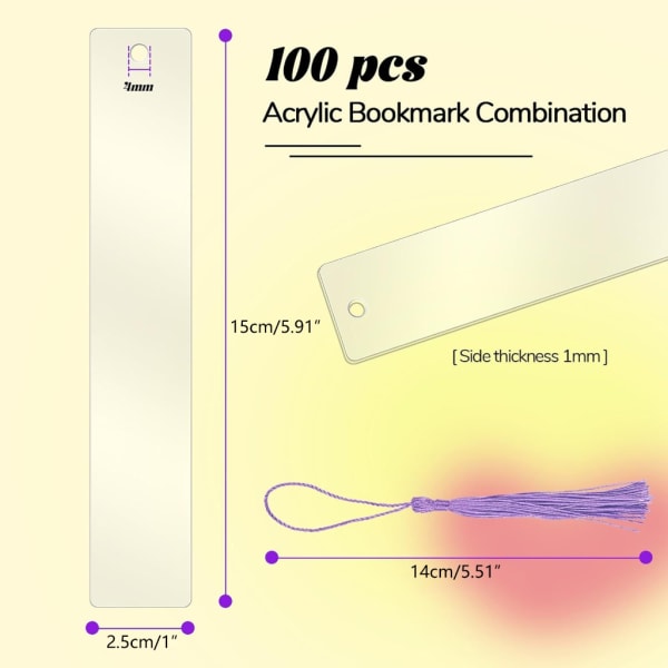 Håndlavede bogmærker Blank bogmærker Sæt akryl bogmærker med farverige kvaster