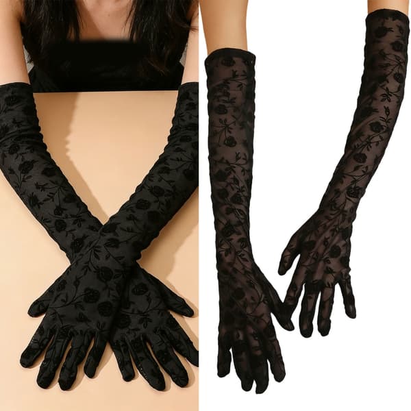1 par elegante blondehandsker til kvinder, korte handsker, elegante blomsterhandsker til bryllupper