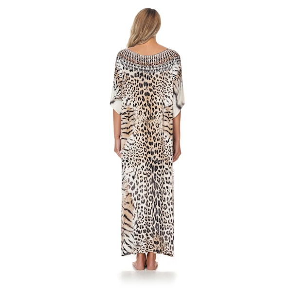 Naisten pitkä uimapuku Uimapuvun peite Maxi rantamekk Boho kesämekko Pyöreä pääntie Olkapäätön Kaftan Bikini Peite Beige leopard print