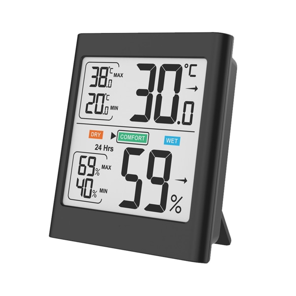Digital Hygrometer inomhustermometer Fuktighetsmätare Rumstermometer med stor displayindikator och exakt Black