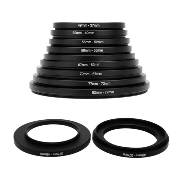 Kameralinsfiltersats: 9-delad set UV- och polarisationsfilter Set, steg upp/ner 82-37 mm 37-82 mm Inversion ring