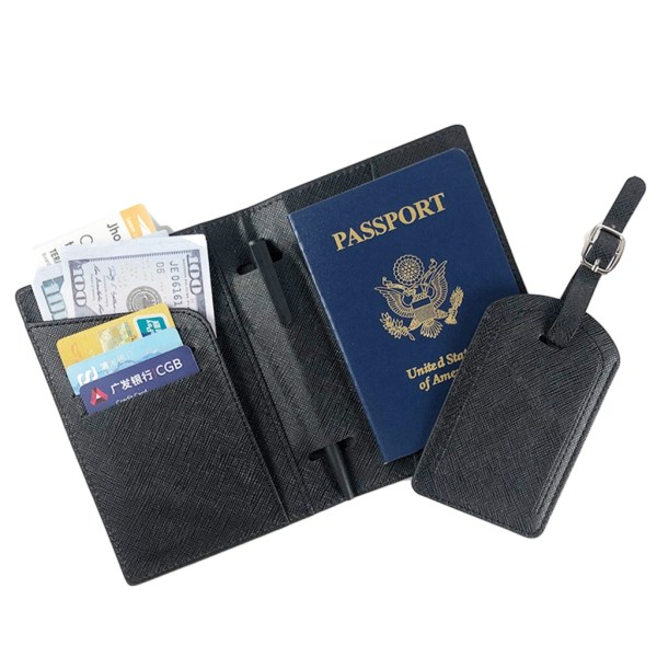 PU-nahkainen passipidike Matkatavaralappu Söpö luottokorttiteline pariskunnille Black