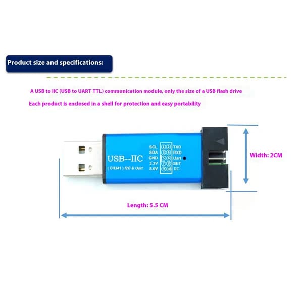 3.3V 5V Kompatibel USB til I2C Programmer Emulator til Flere Platforme
