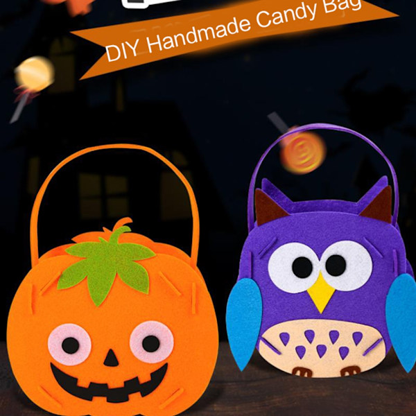 Halloween karkkilaukku käsintehty laukku DIY askartelukäsilaukku kuitukangas karkkipussi E