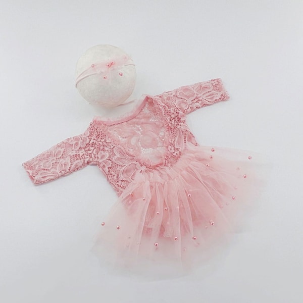 Baby Pannband & Spetsklänning Jumpsuit Nyfödd Foto Kläder Princes Outfit