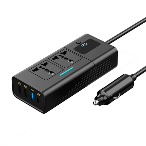 200W bilstrømomformer, DC12V til 220V biludtagsadapter Stikadapterkonverter med 4 USB-porte Biloplader til bærbar computer