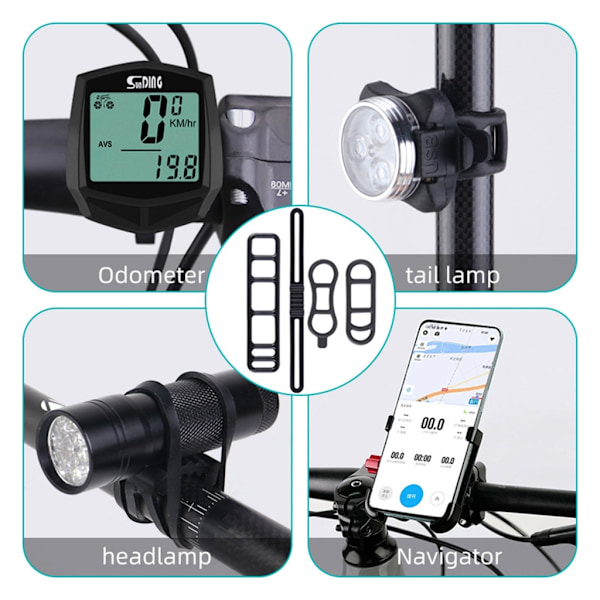 Cykel Silikone Rem Lommelygte Monteringsrem Lys Monteringsbandager Set 10
