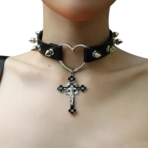 Sexigt kors halsband Goth nitar Choker halsband uttalande smycken för kvinnor tjej Black