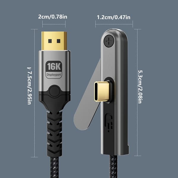 USB C til DisplayPort videokabel med sammenleggbart stativ, 16K 60Hz DP2.1 80Gbps