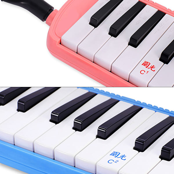 32 Tangenter Melodica Instrument Keyboard Luftklaver med Langt Rør, Korte Mundstykker Black Soft Case